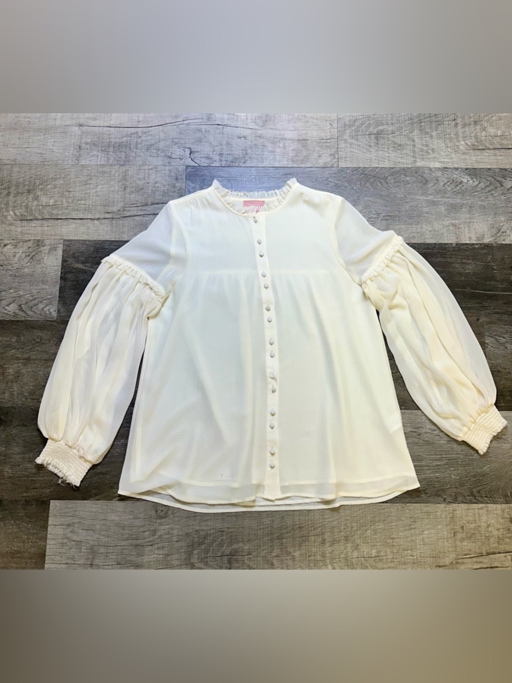 Show Me Your Mumu Ivory Georgie Top XS Sheer Ruffle Blouse Boho